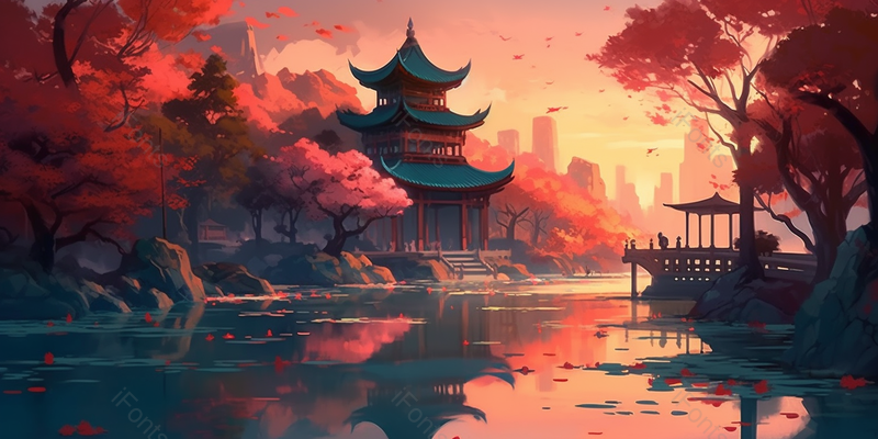 中国风旅游景点湖面美景背景,插画/手绘图,插画/手绘图库,插画/手绘图下载,插画/手绘